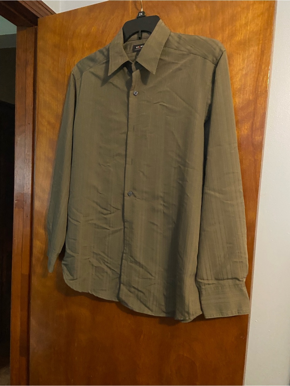 Men's Olive Green Long-Sleeve Button-Down Shirt by Van Heusen